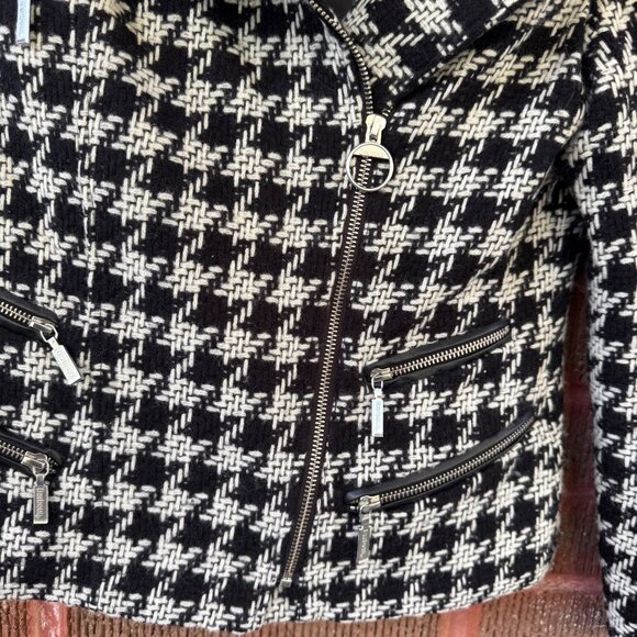 Barbour International Black Streak Houndstooth Jacket Womens Size 6 Wool Blend - Picture 8 of 14